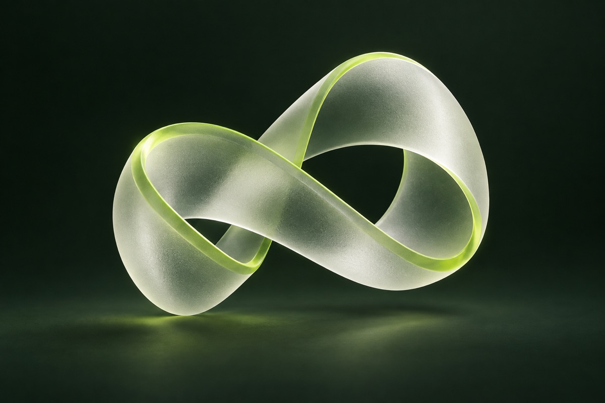 A continuous glass loop representing connected growth